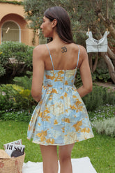 Belle Enchante Cami Strap Jacquard Mini Dress Blue